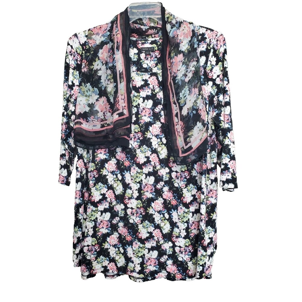 J Jill Wearever Jersey Knit Floral Print 3/4 Sleeve Tunic w/Matching Scarf 1X